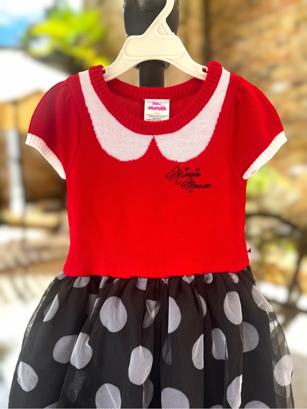 Disney Minnie Dress, Red w/ Black Tulle Polka Dot Skirt, 3T - Picture 3 of 7